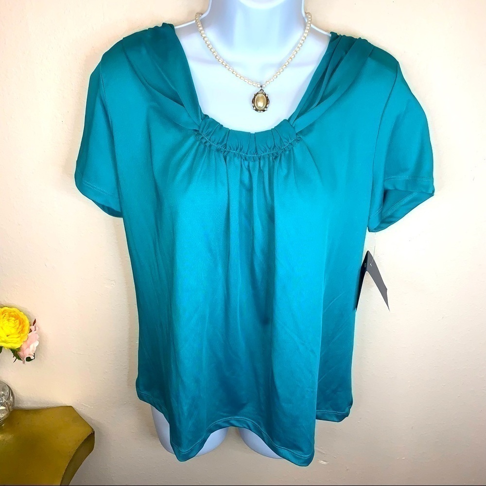 S New With Tags Teal Sag Harbor Short Sleeve Stretch Blouse Womens Small 4 6